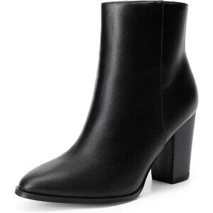 Women's Black/Pu Faux Leather Ankle Boots Chunky Block Heel Booties